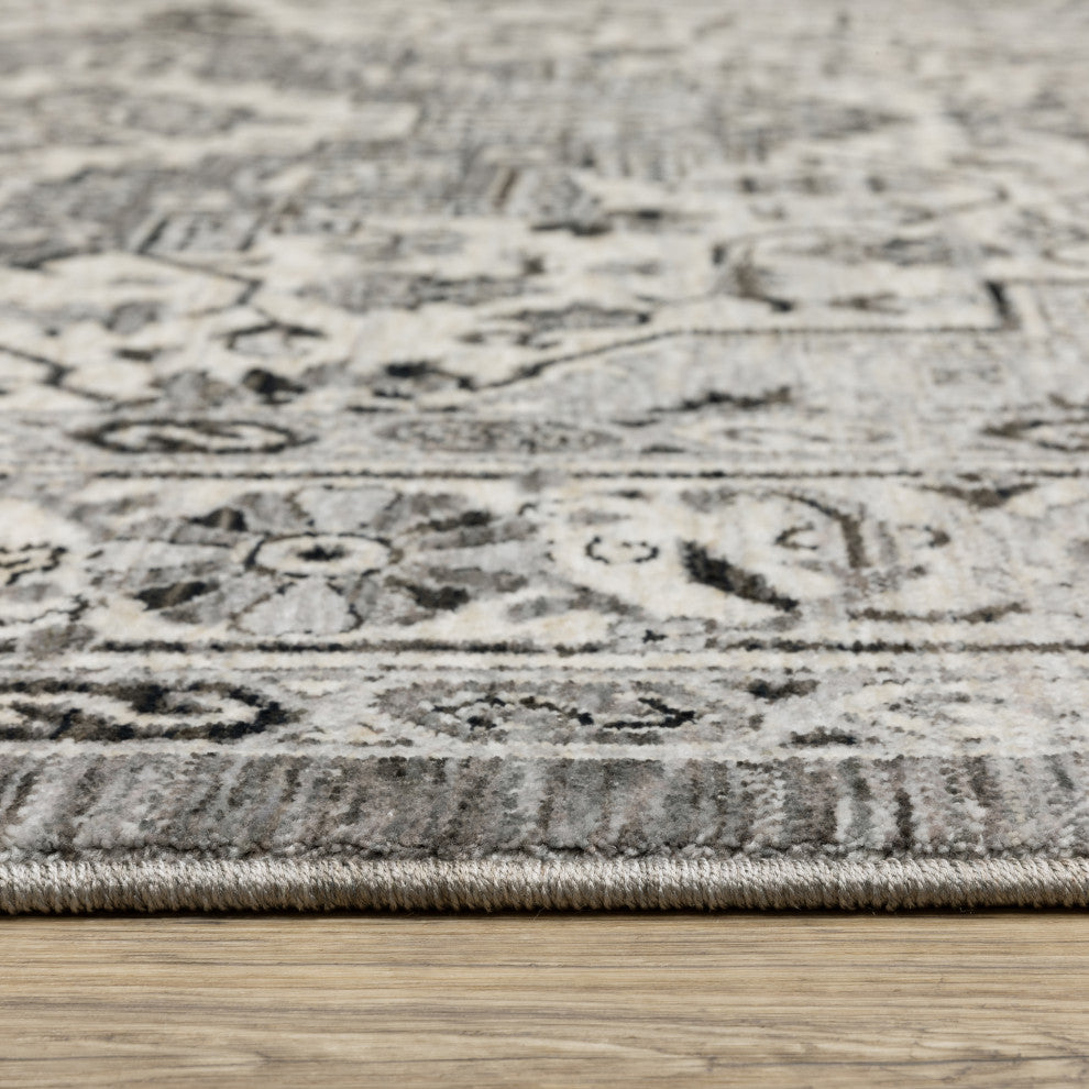 Callum Compass Medallion Grey/Ivory Fringe Edge Rug 3'3" x 5'