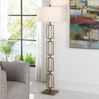 Contemporary Stacked Gold Bronze Links Floor Lamp 67 in Open Chain Rings Shapes
