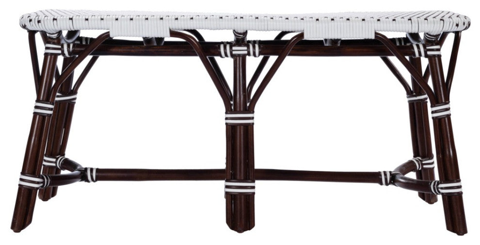 Dark Brown and White Rattan Bench