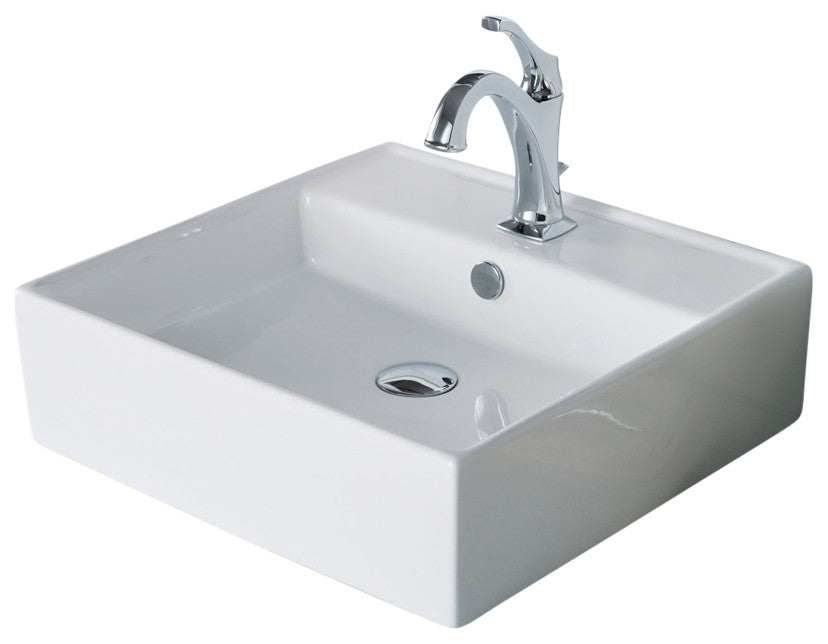 Elavo Square Ceramic Vessel Sink, Bathroom Arlo Faucet, Drain, Chrome