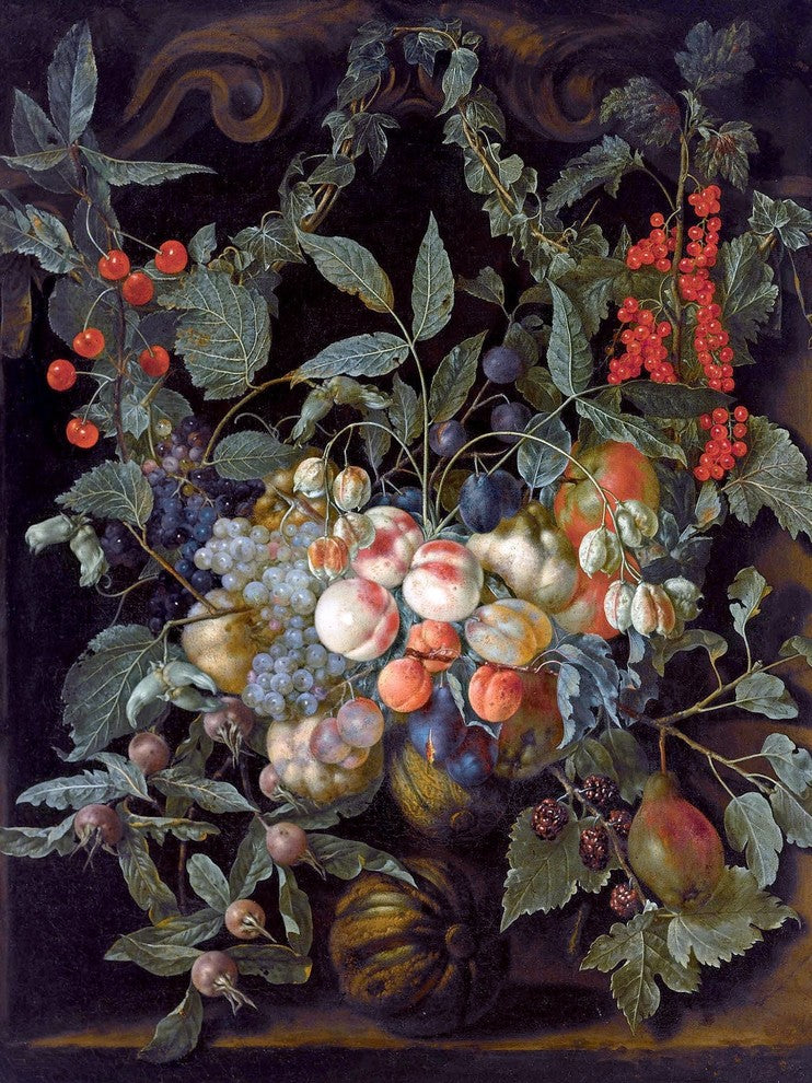 Tile Mural A Still Life With A Garland Of Peaches, 6"x8", Glossy