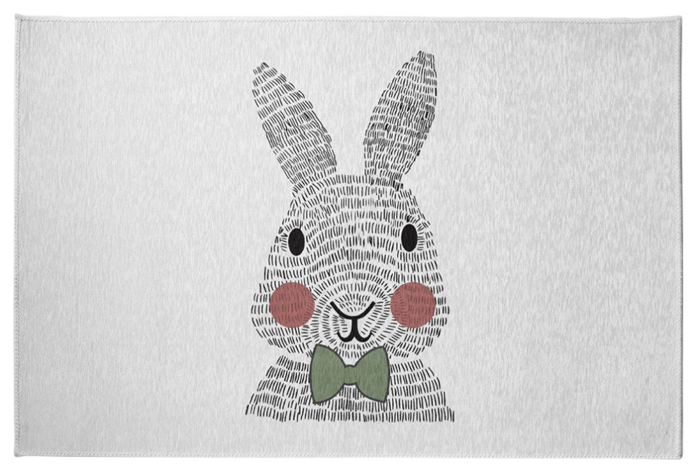 Bow-tie Bunny Easter Chenille Rug, Laurel Tree Green, 4'x6'