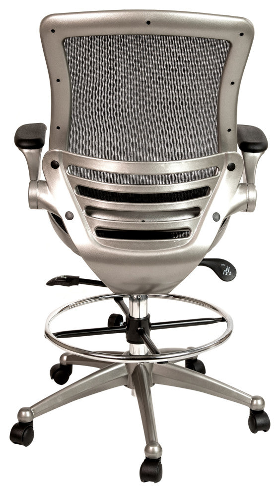 Mid-Back Transparent Black Mesh Drafting Chair -Silver Frame and Flip-Up Arms