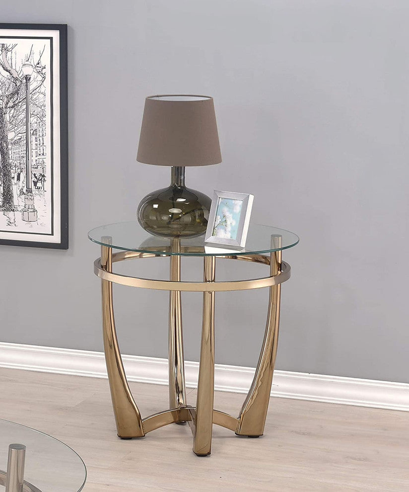 HomeRoots 25" X 23" Champagne And Clear Glass End Table