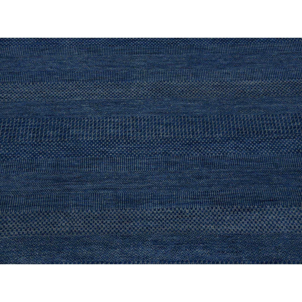 Dark Sapphire Hand Knotted Grass Design Wool and Silk Oversized Rug, 12'x18'