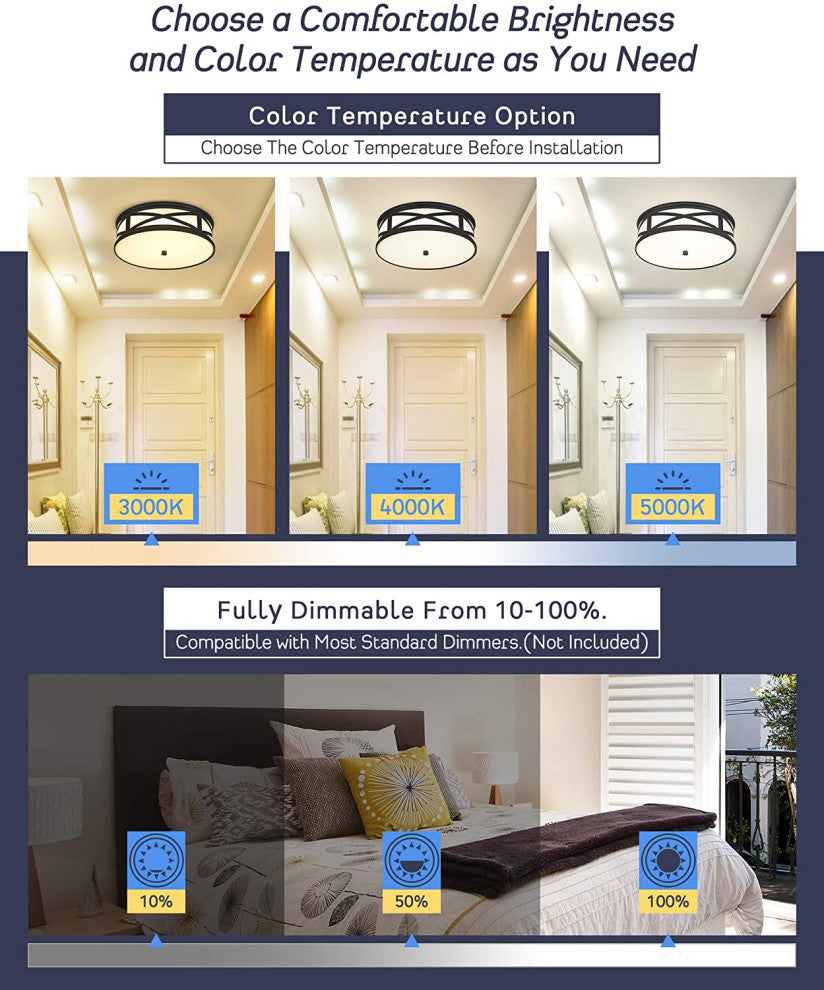 12 Inch LED Flush Mount Ceiling Light black round ceiling light fixture
