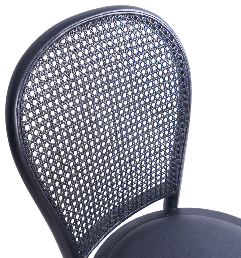 Cano Beech Wood and Rattan Dining Chair With Faux Leather Cushion, Set of 2, Black/Black
