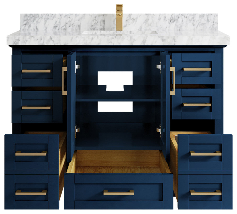 Boston 48 Single Sink Bath Vanity in Navy Blue 2" Carrara Marble
