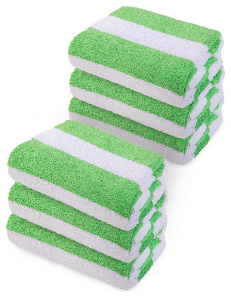 Premium Cabana Striped Terry Cotton Towel, Green, 3 Piece, Cabana