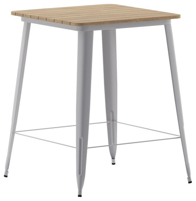Declan Commercial Indoor/Outdoor Bar Top Square Table, 31.5", Brown/Silver