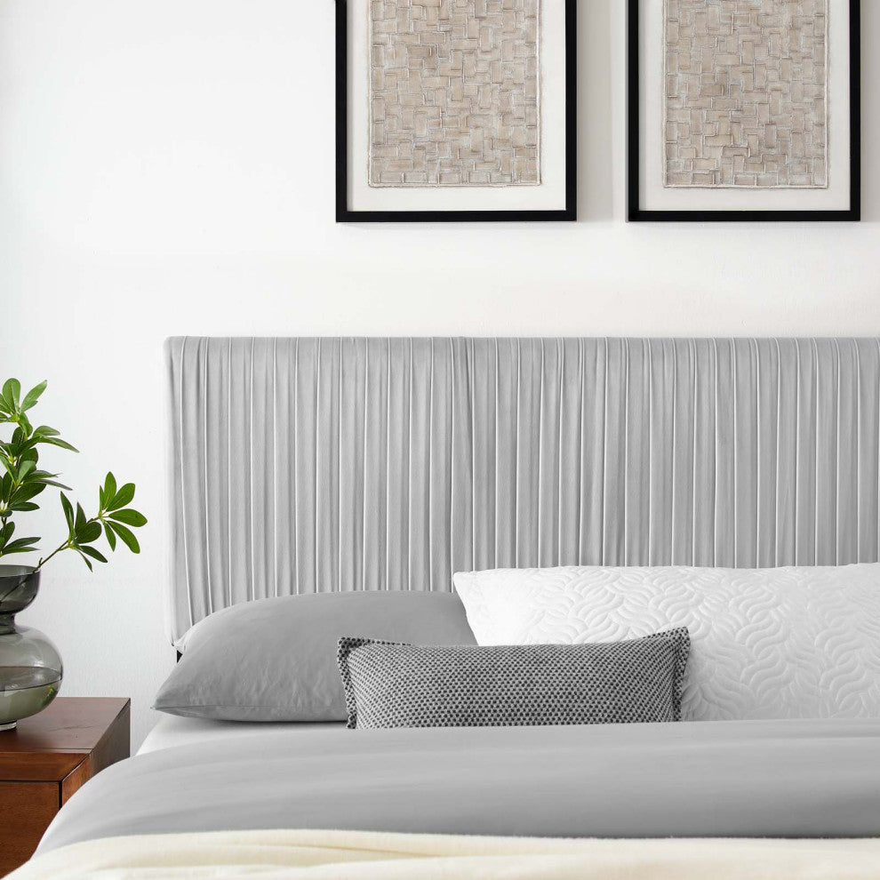 Tufted Headboard, King Size, Velvet, Light Gray, Modern Contemporary