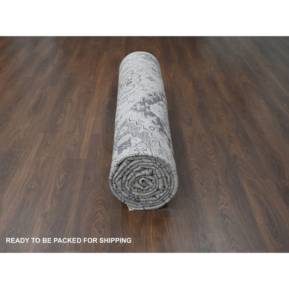Silver Gray Hand Knotted Anatolian Design Organic Wool Oversized Rug, 12'x17'9"
