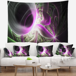 Light Purple Designs on Black Abstract Wall Tapestry, 39"x32"