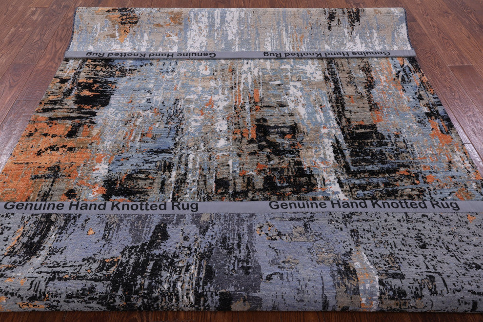 Wool and Silk Abstract Hand Knotted Rug 6' 3" X 9' 2" Q8558