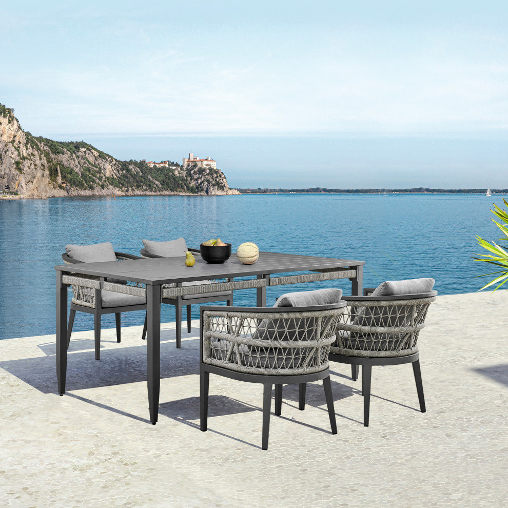 Zella Outdoor Patio 5-Piece Dining Set, Aluminum Light Gray Rope/Cushions