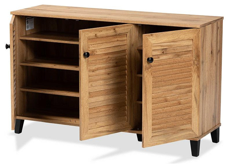 Coolidge Oak Brown Finished Wood 3-Door Shoe Storage Cabinet