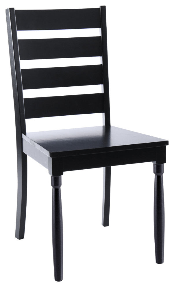 Ladder Back Wooden Chairs Set of 2, Black-Wood Seat