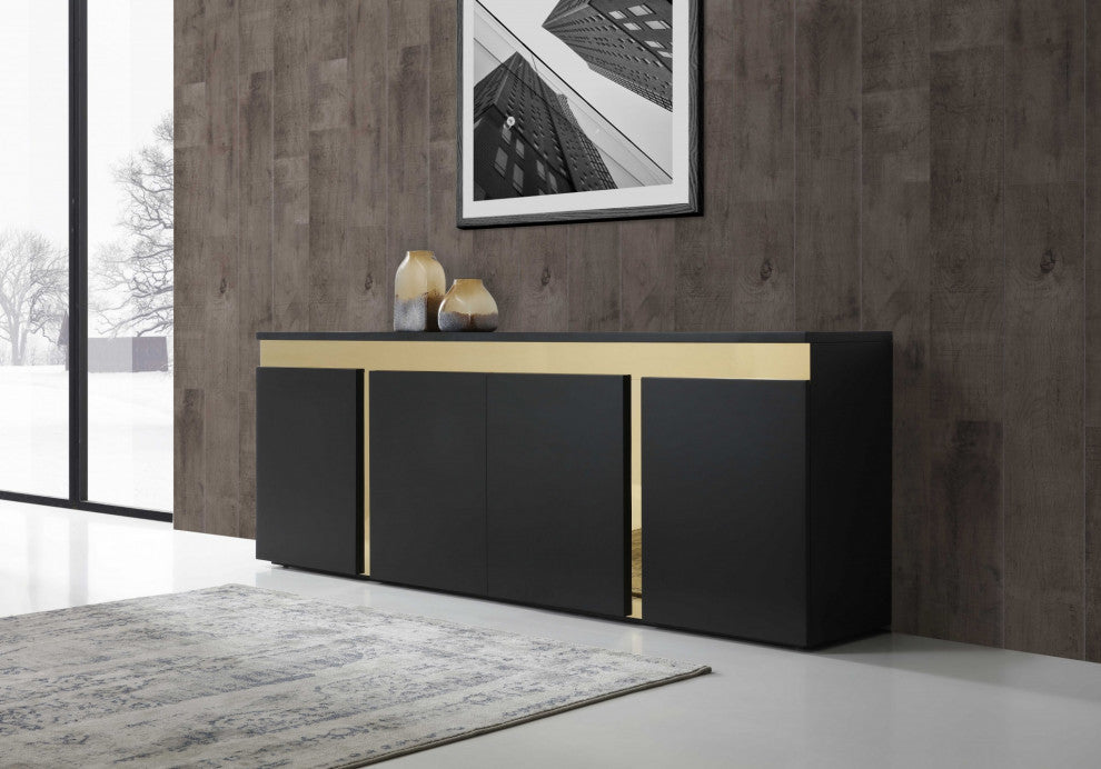HomeRoots 94" X 18" X 35" Black Stainless Steel Buffet