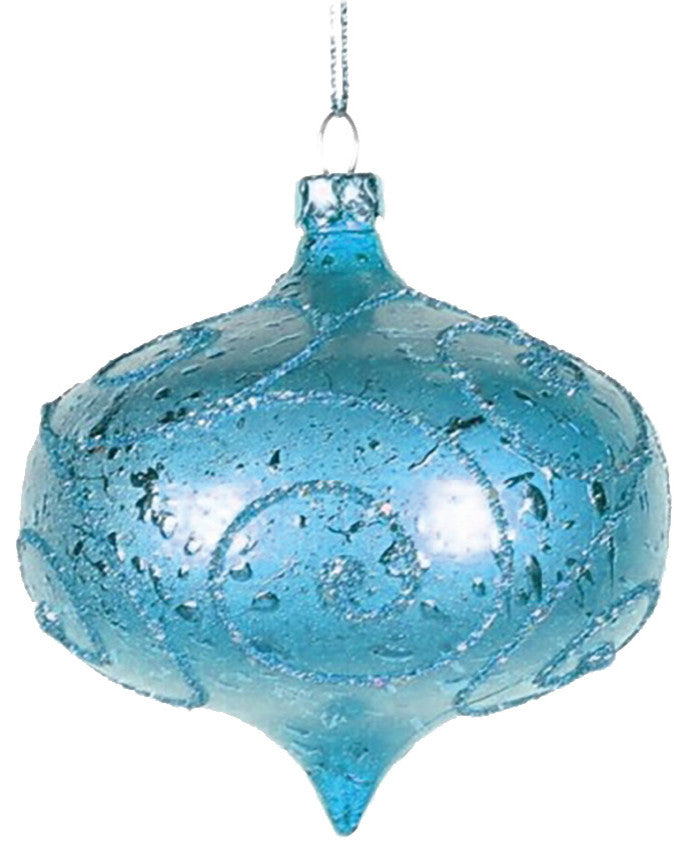 3" Matte Aqua Onion Ornament With Aqua Glitter Accents