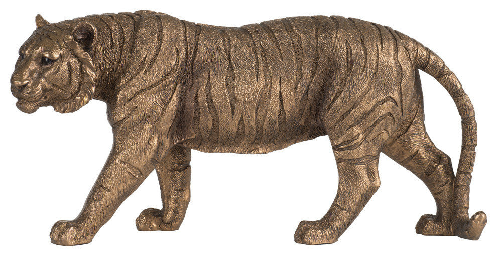 Benzara BM284977 Don 12" Stalking Tiger Accent Figurine, Tabletop Decor, Brown