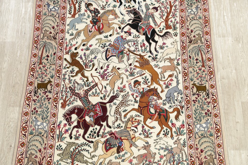 Isfahan Novelty Wool Hand-Knotted Persian Oriental Area Rug, Beige, 8'5"X5'2"