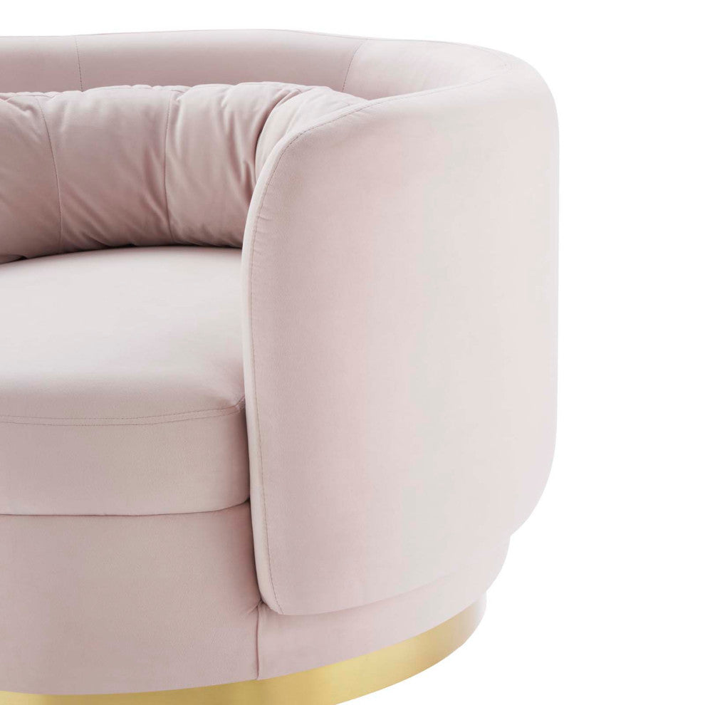 Armchair Swivel Accent Chair, Pink Gold, Velvet, Modern, Lounge Hospitality