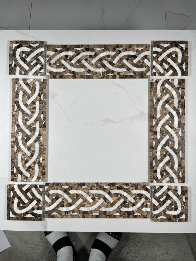 Marble Mosaic Border Listello Tile Braid White Jade 4x12 Polished, 1 piece