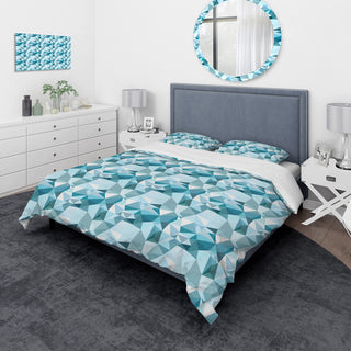 Plygonal Light Blue Geometry Duvet Cover, Queen