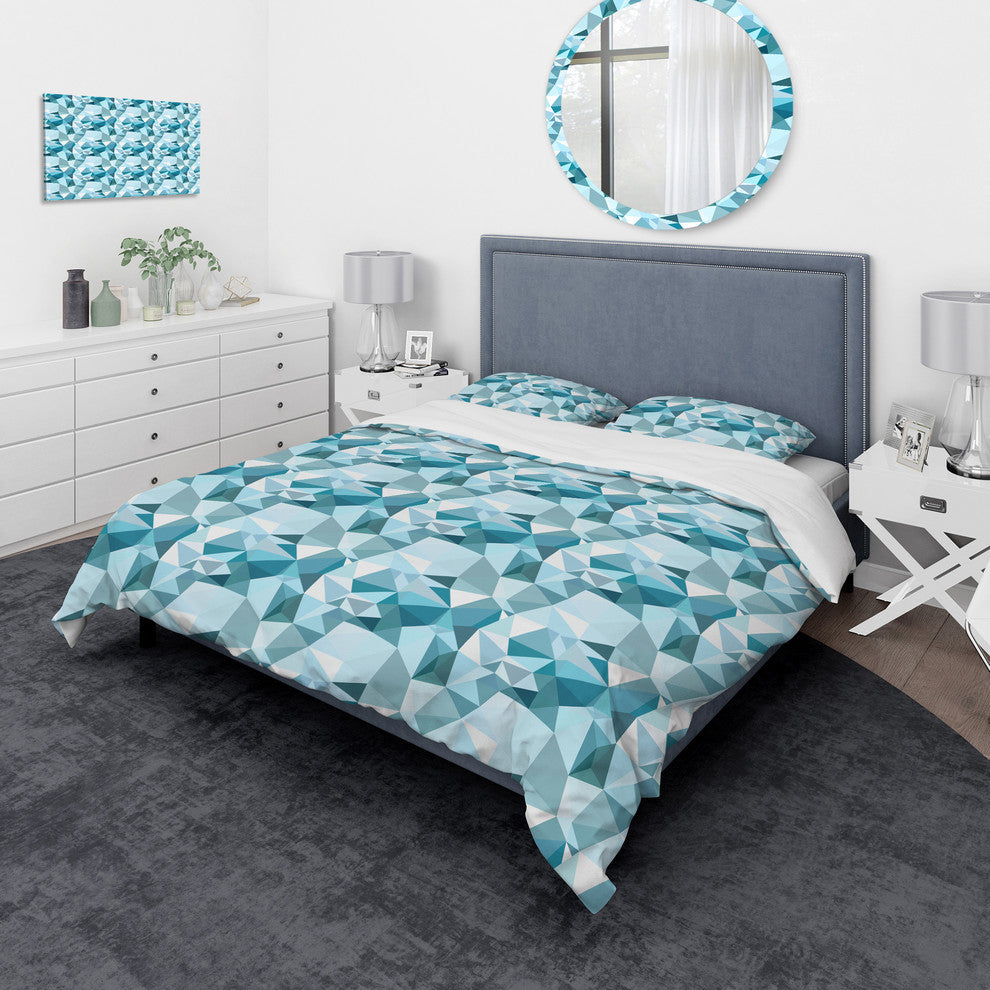 Plygonal Light Blue Geometry Duvet Cover, Queen
