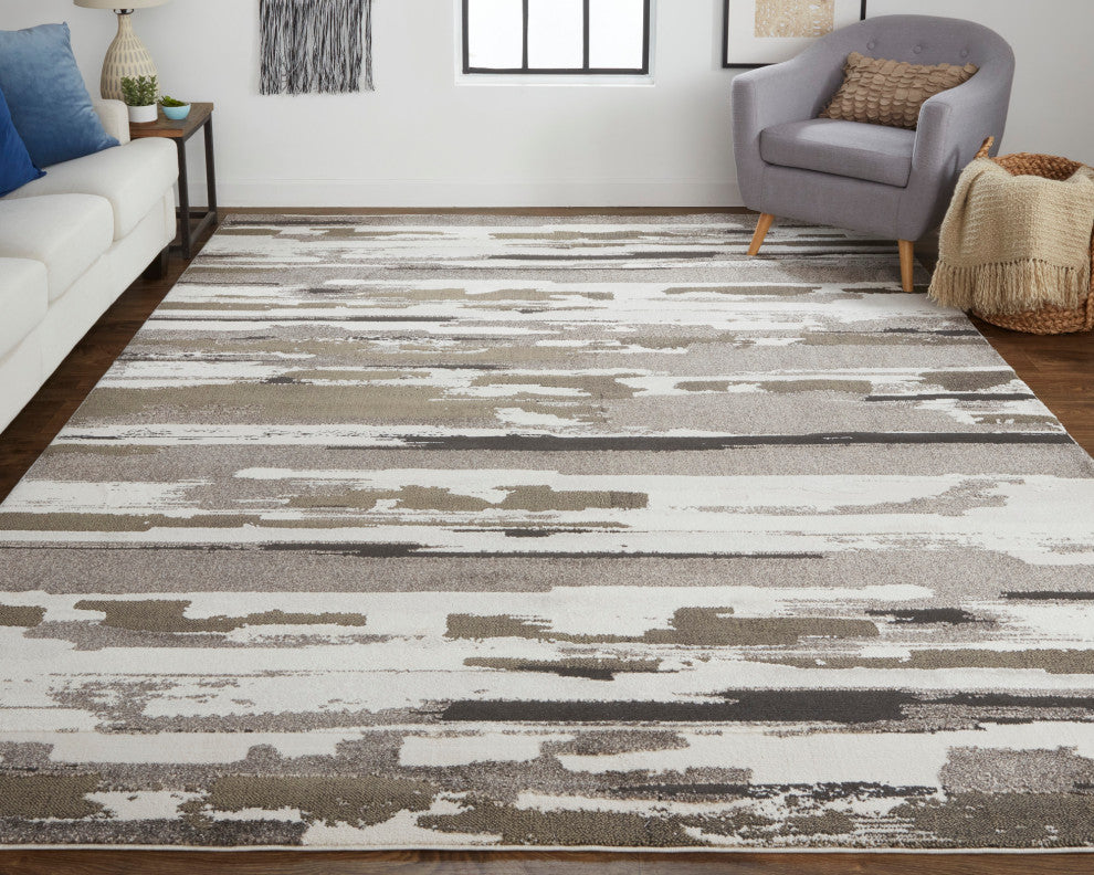 Weave & Wander Kayden Streak/Painterly Rug, Brown/Ivory, Rug, Brown, 4' X 6'
