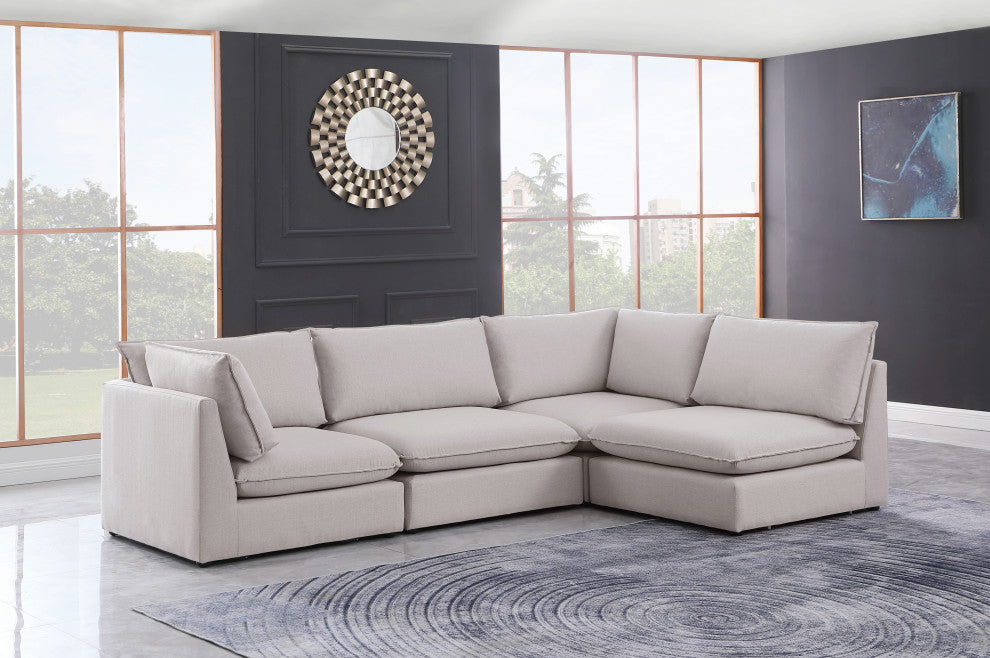 Mackenzie Linen Textured Fabric 4-Piece Modular L-Shaped Sectional, Beige