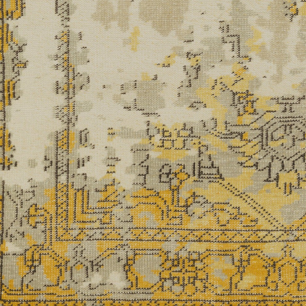 Hoboken Traditional Bright Yellow, Taupe Area Rug, 6'x9'