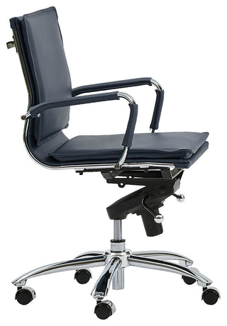 Gunar Pro Low Back Office Chair, Blue With Chromed Steel Base
