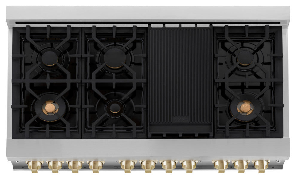 48" Dual Fuel Range, Stainless With Black and Champagne RAZ-BLM-48-CB