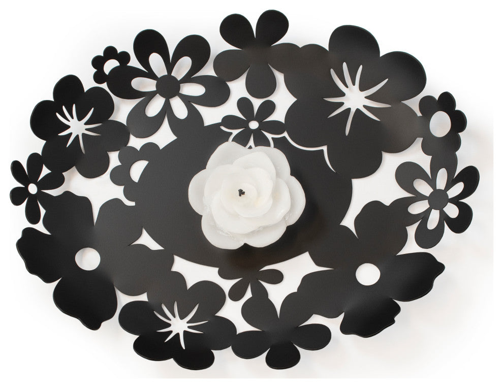 Flower Decorative Centerpiece Bowl, Mango Steam , Black