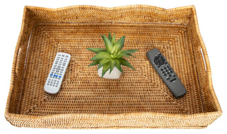 Artifacts Rattan™ Scallop Collection Rectangular Tray, Honey Brown