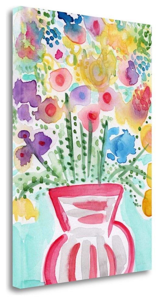 "Red Vase Of Flowers" By Linda Woods, Giclee Print on Gallery Wrap Canvas