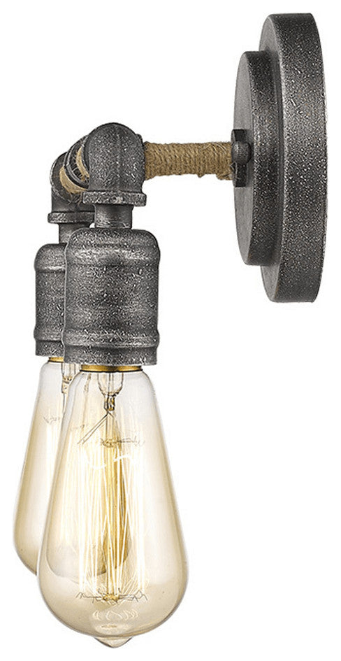 Two Light Industrial Textured Gray Wall Light