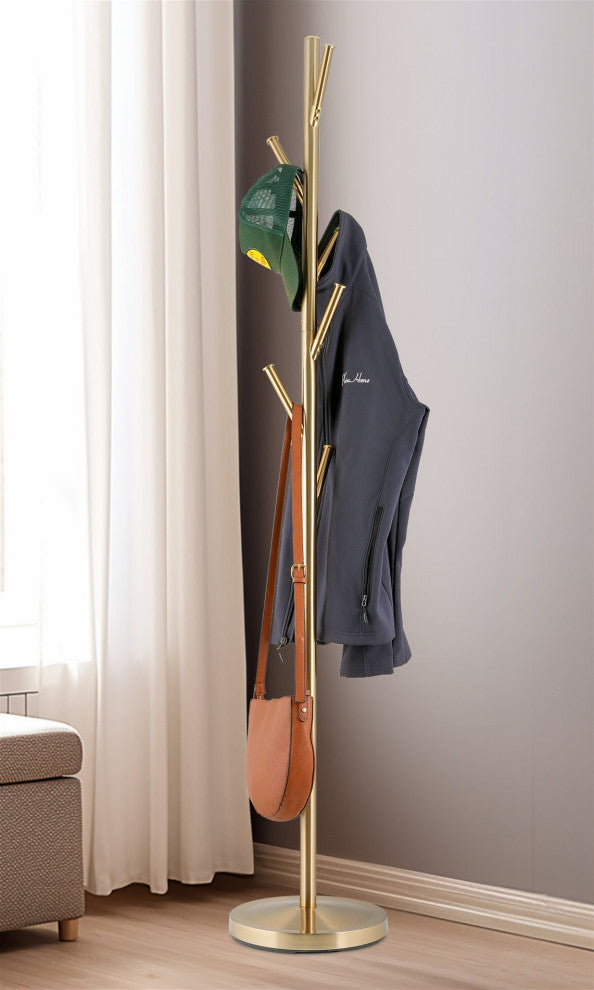 Kira Home Addison 68" 6 Hook Free Standing Metal Coat Rack, Weighted Base