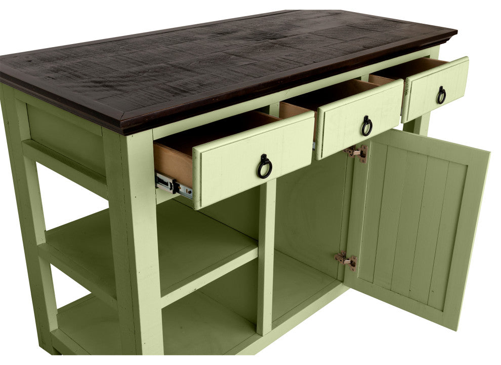 60" Wide Rustic Kitchen island, Summer Sage