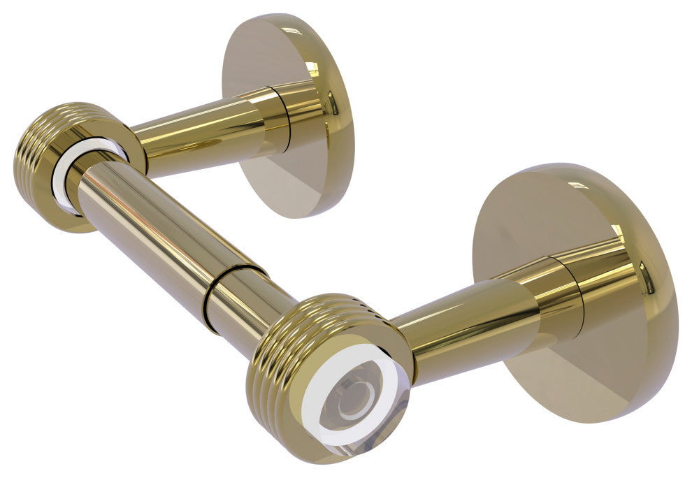 Clearview Two Post Toilet Tissue Holder with Groovy Accents, Unlacquered Brass