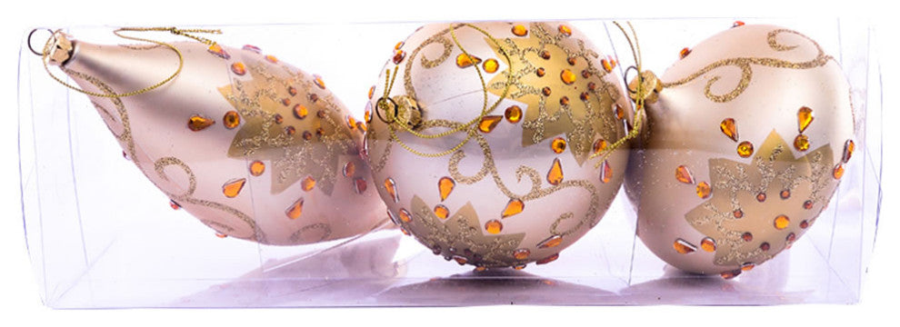 Vickerman Mc191338 4- 7" Champagne Matte Glitter Jewel Christmas Ornament Set