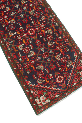 Fine Vintage Distressed Laily Navy/Red Runner, 1'10 x 13'2