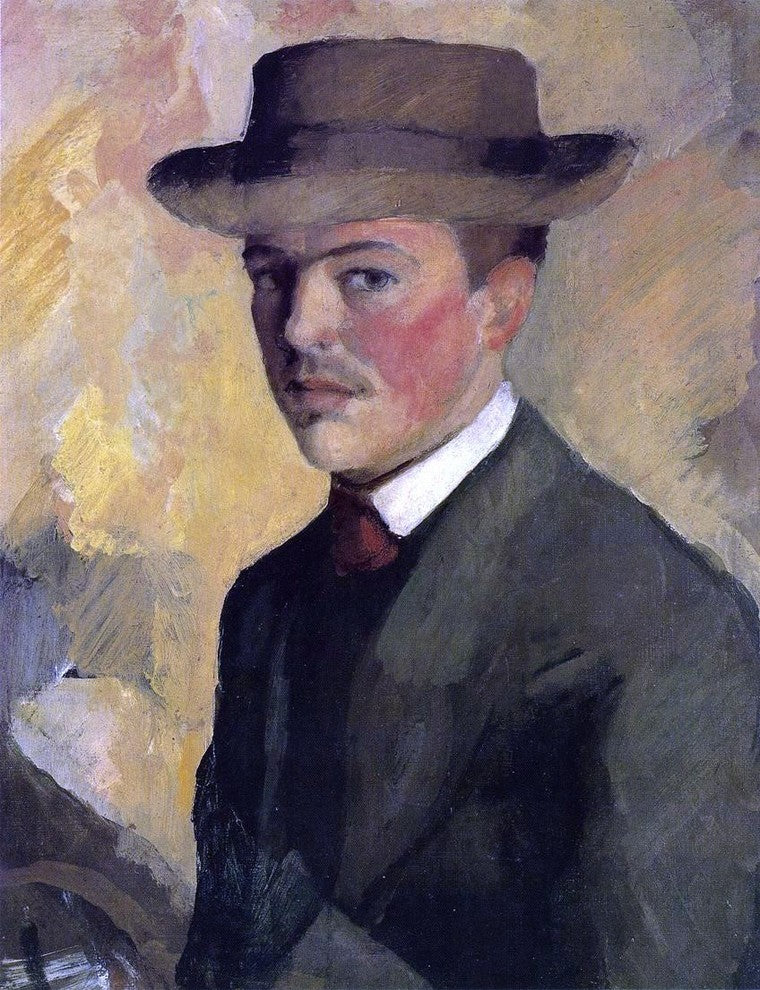 August Macke Self Portrait With Hat, Gallery Wrapped Canvas Print, 21"x28"