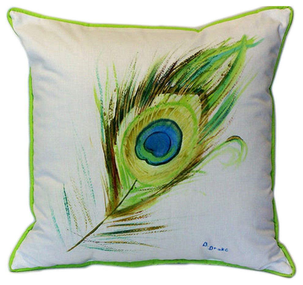 Betsy Drake Peacock Feather Extra Large 22 X 22 Indoor / Outdoor Pillow