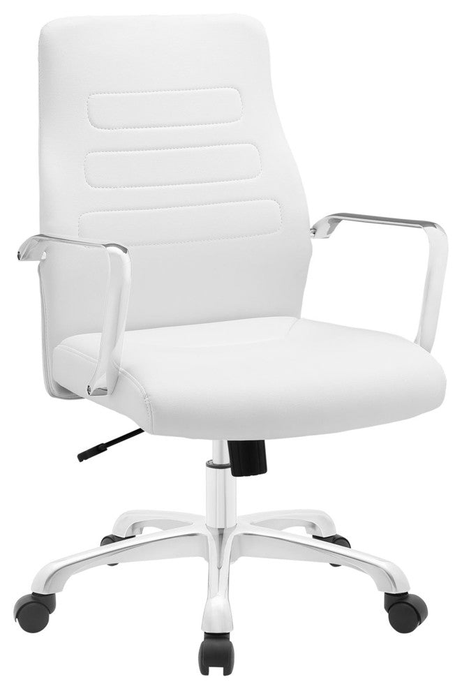 Modern Contemporary Aluminum Office Chair, White Faux Leather