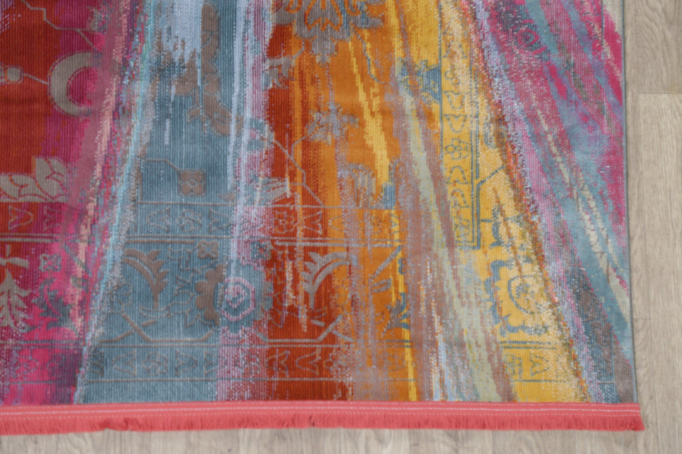 Vintage-Style Abstract Modern Distressed Heat-Set Area Rug, 8 X 10 Ft.