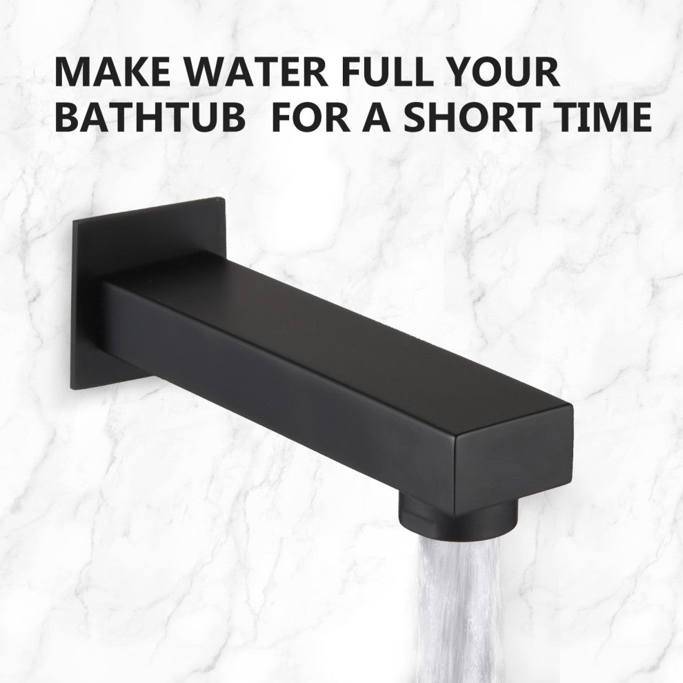 10" Wall Mounted Rainfall Shower System With Tub Spout, Matte Black