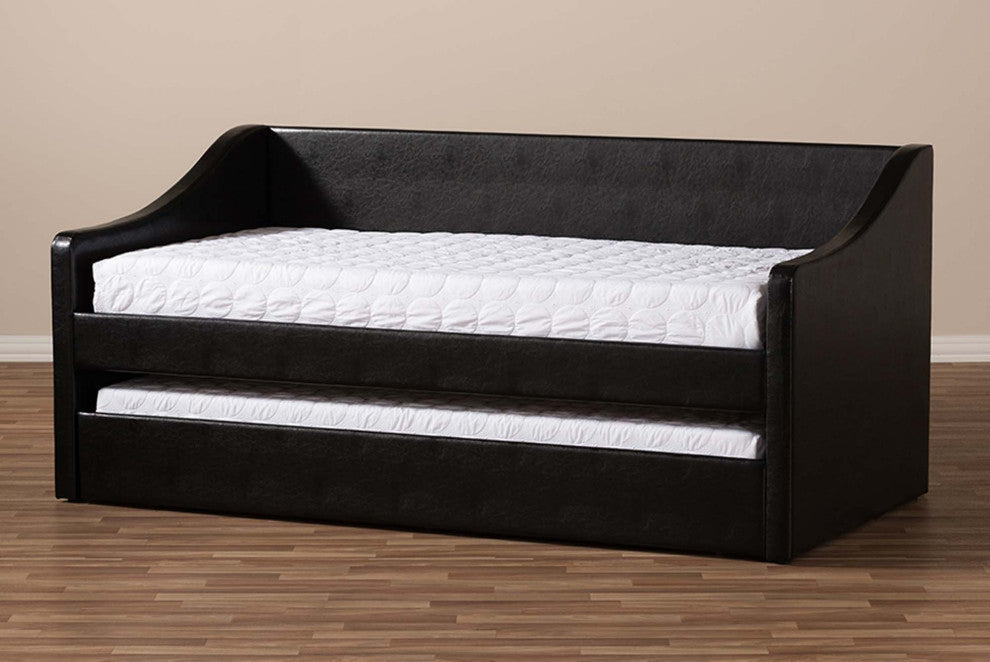 Abby Fabric Upholstered Daybed With Trundle Bed, Black