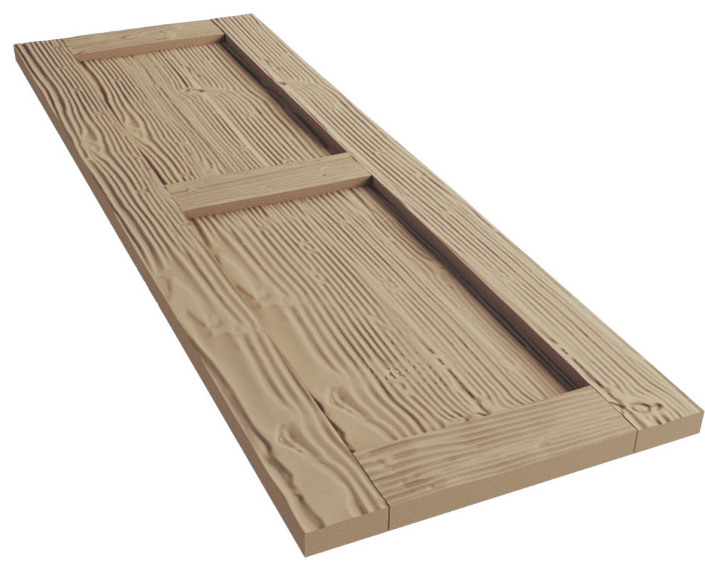 Rustic Two Equal Panel Flat Panel Sandblasted Faux Wood Shutters (Per Pair)